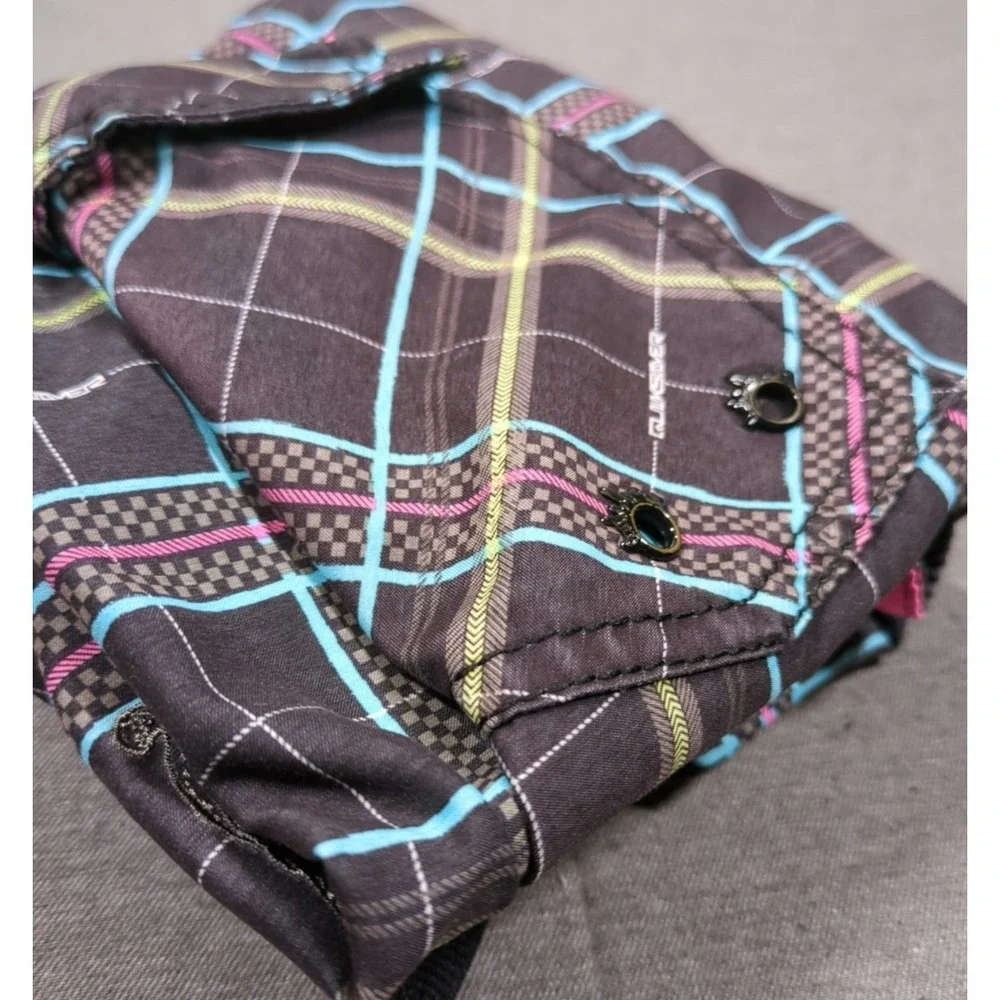 Vtg Quicksilver Board Shorts Swim Trunks Men 32 34 Black Blue Pink Plaid 90s Y2K